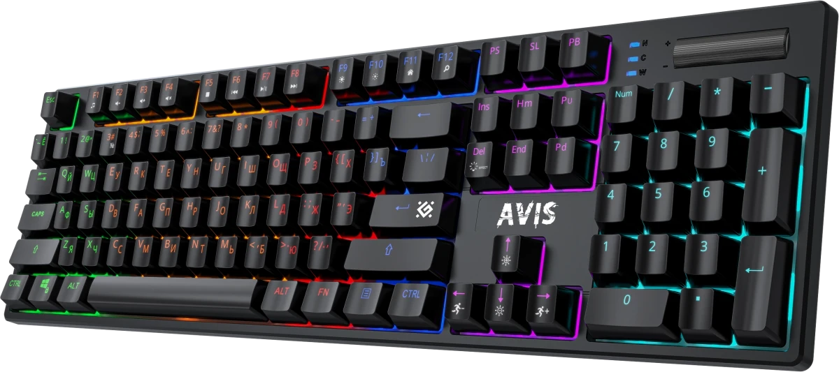 Клавиатура игровая Defender Avis GK-312 (45312); USB; механическая; 104 клавиш; 12 (+FN) + регулятор громкости; подсветка LED; отсоединяемый кабель; ч