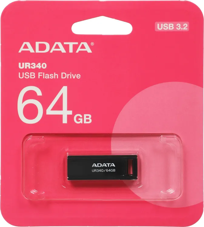 Накопитель USB-флэш 64 ГБ AData UR340 (AROY-UR340-64GBK); USB 3.2 Gen 1; моноблок; метелл; чёрный