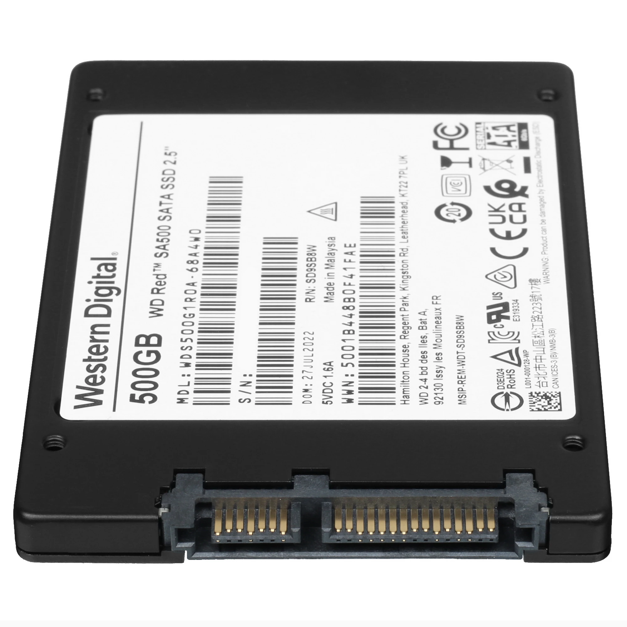 Накопитель SSD 500 ГБ Western Digital Red SA500 (WDS500G1R0A); 2,5"; 560Мб/с -  530Мб/с; TLC; SATA III; RET