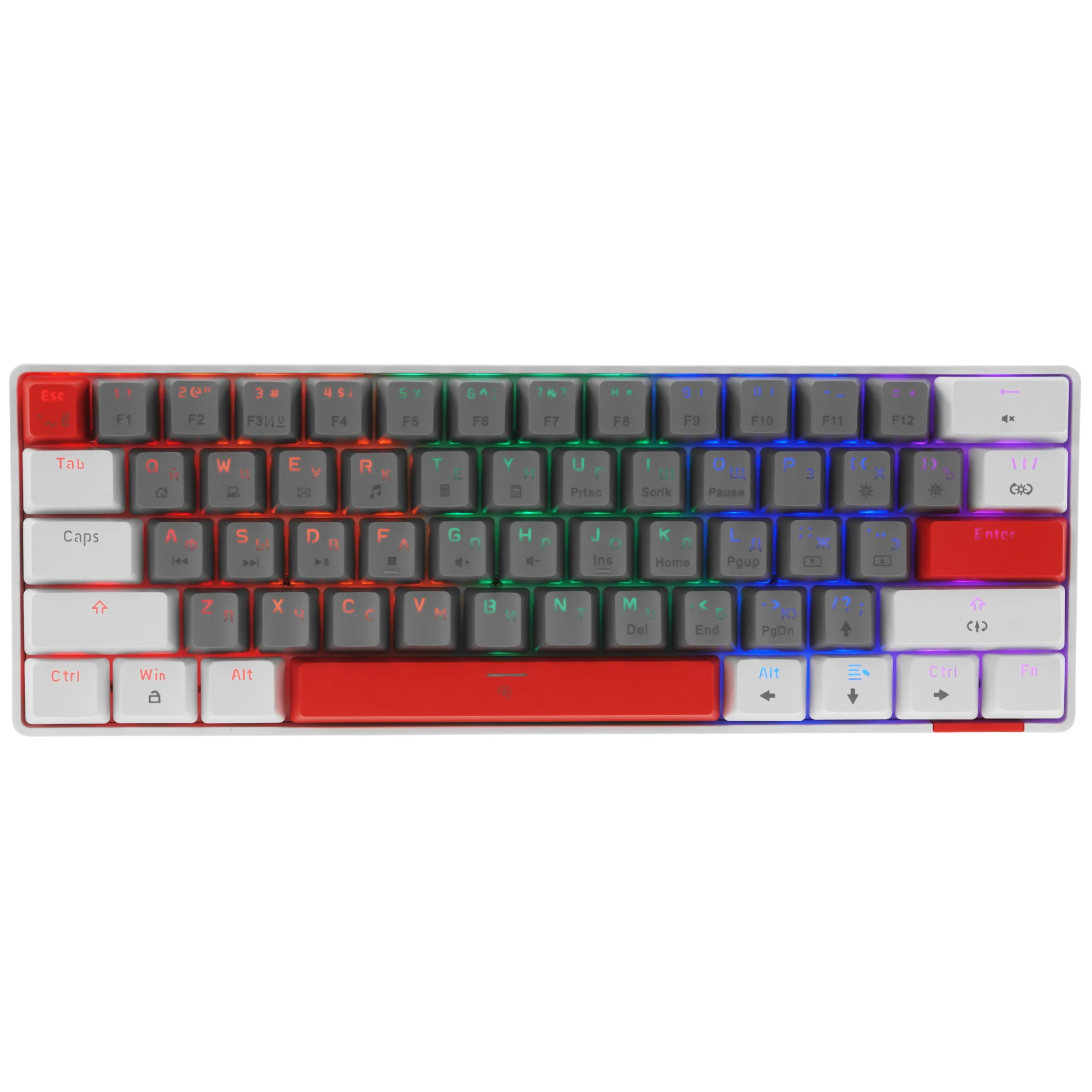 Клавиатура игровая Jet.A PANTEON T3 BS HS RB Black-Grey (40); USB; механическая; 61 клавиш; 12 (+FN); LED подсветка; съемный кабель; черный + серый