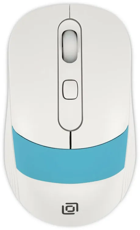 Мышь беспроводная Oklick 310MW White (1869094); 2.4 ГГц; USB; оптический; 1200-3200 dpi; 4 кнопок; колесо прокрутки; 1хАА; белый+синий