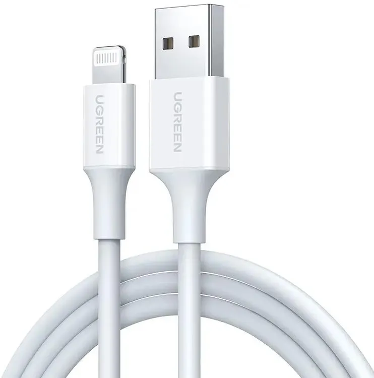 Кабель USB 2.0 AM/Lightning Ugreen US155 (20730); 2,4 A; 1 м; силикон; белый