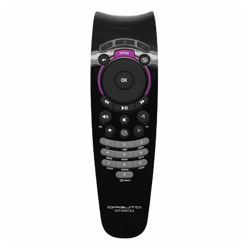 Универсальный пульт ДУ Орбита OT-DVC51; ТV/DVD/SAT/DVB-T/Cable; 2 x AAA; чёрный