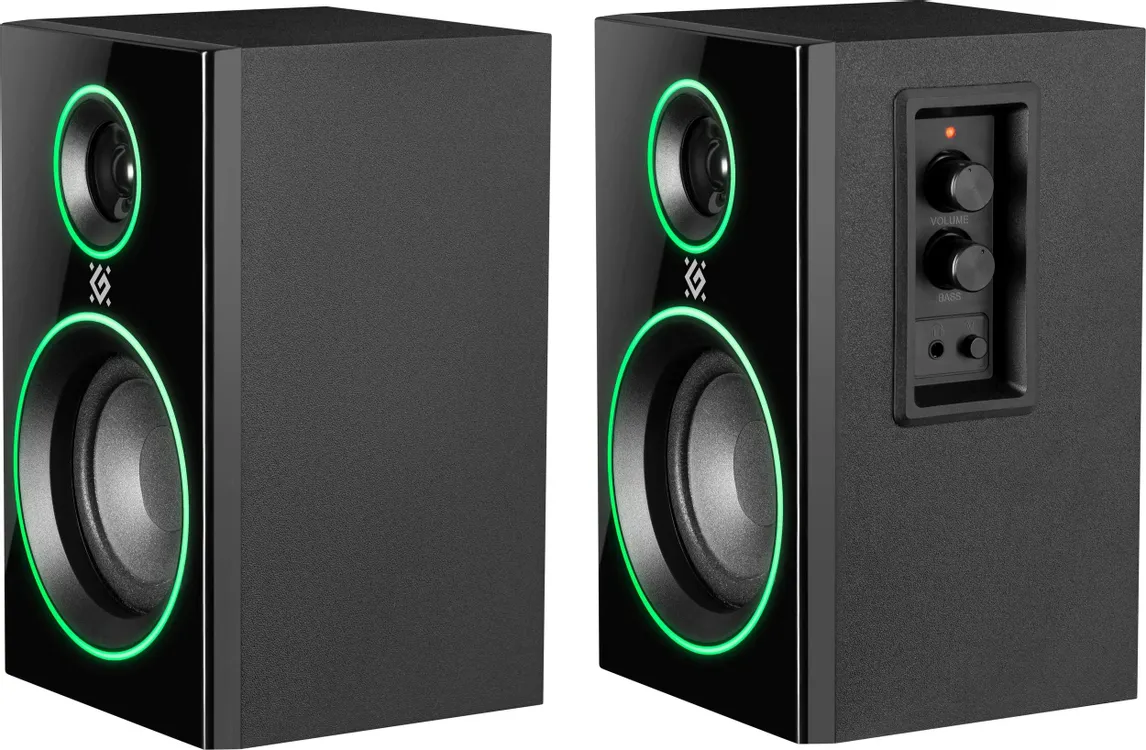 Акустическая система 2.0 Defender Solar 12 (65712); 12 Вт; 100 - 20 000 Гц; MDF; BT; регулятор на боковой панели; сеть 220В; черный