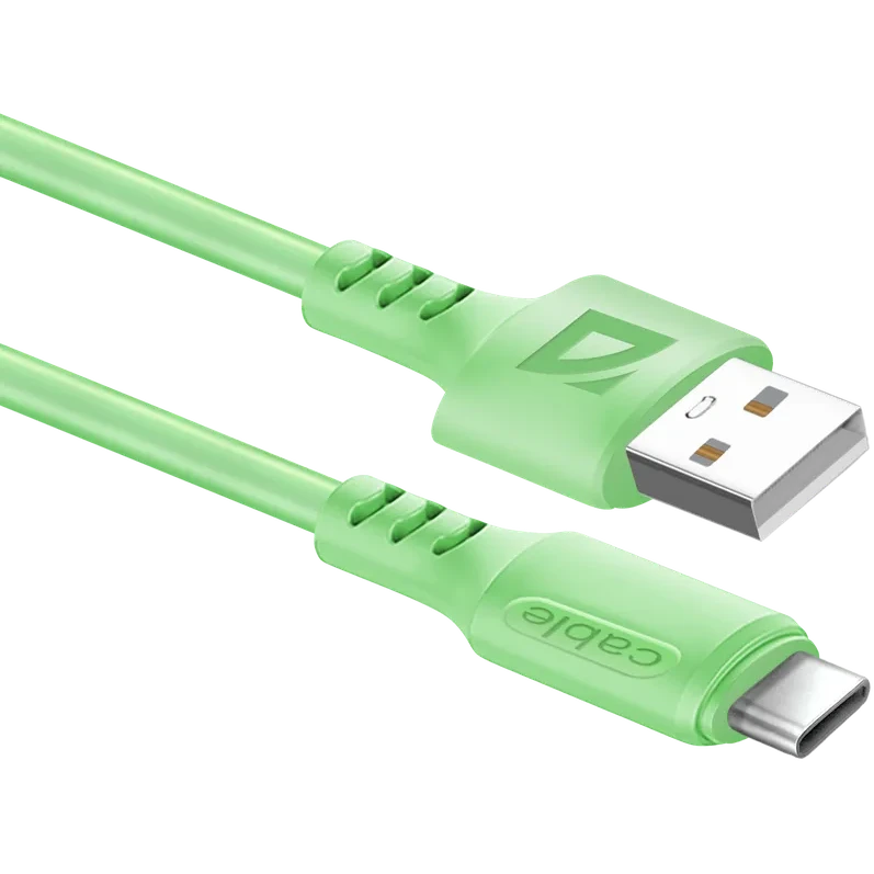Кабель USB 2.0 AM/Type-C Defender F207 TypeC Green (87106GRN); силиконовая оплетка; 2.4A; 1,0 м; зеленый