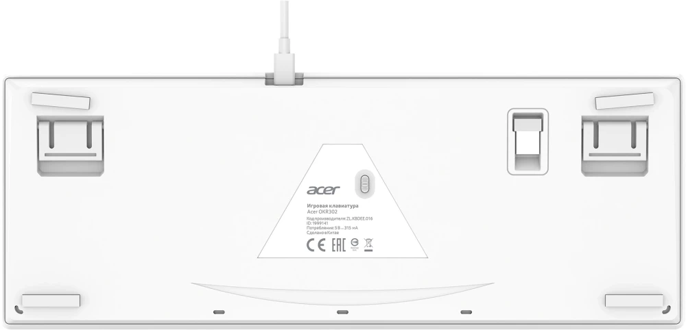 Клавиатура игровая Acer OKR302 (ZL.KBDEE.016); Bluetooth/2.4 Ггц; механическая; 87 клавишь; подсветка RGB; ENG\RUS; белый+синий+красный