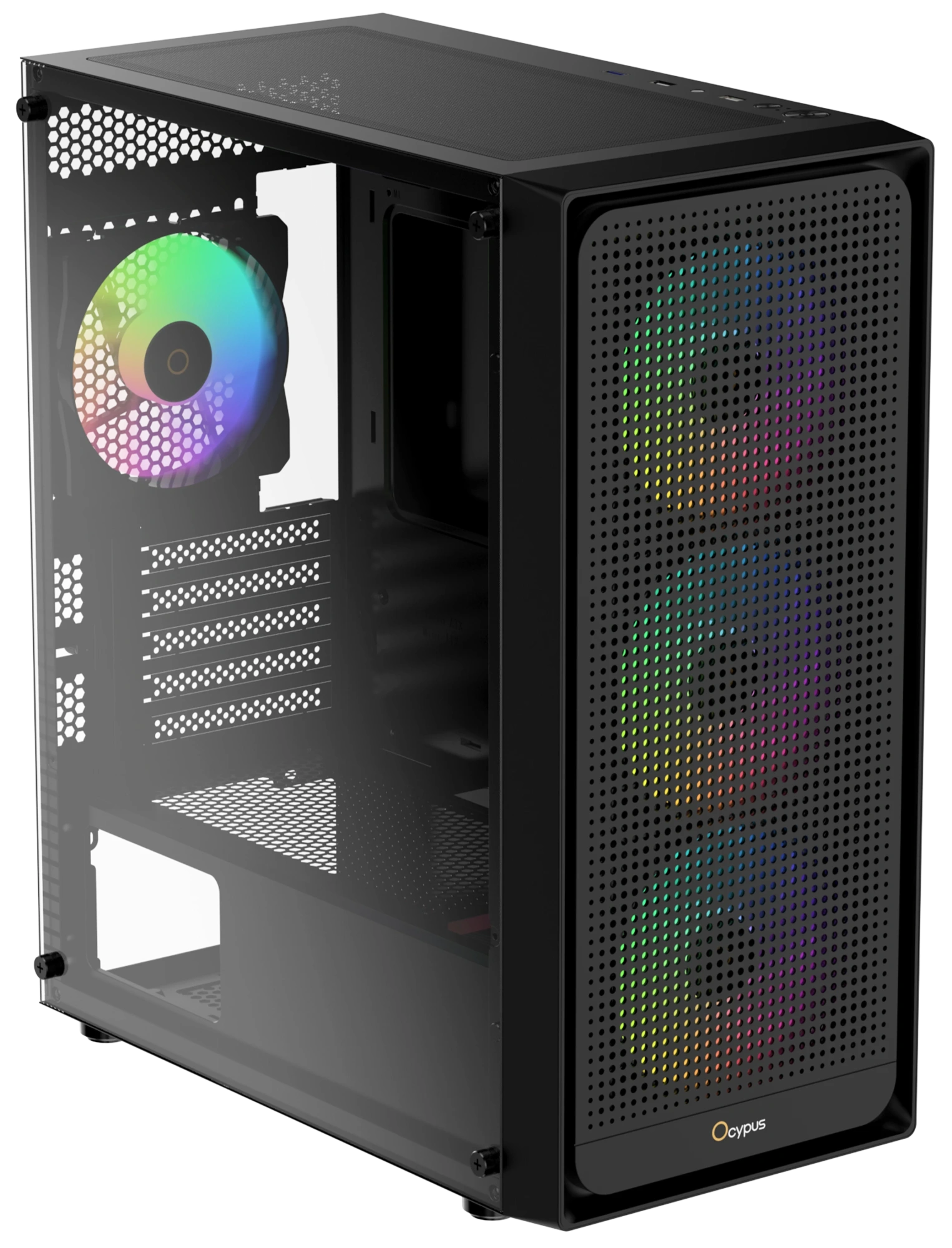 Корпус Ocypus Gamma C50 ARGB Black (Gamma-C50-BKG400XX-GL); mATX; Mini-Tower; без БП; 4x120 мм; 2xUSB 2.0/1xUSB 3.X; 1xMic/Aud; черный