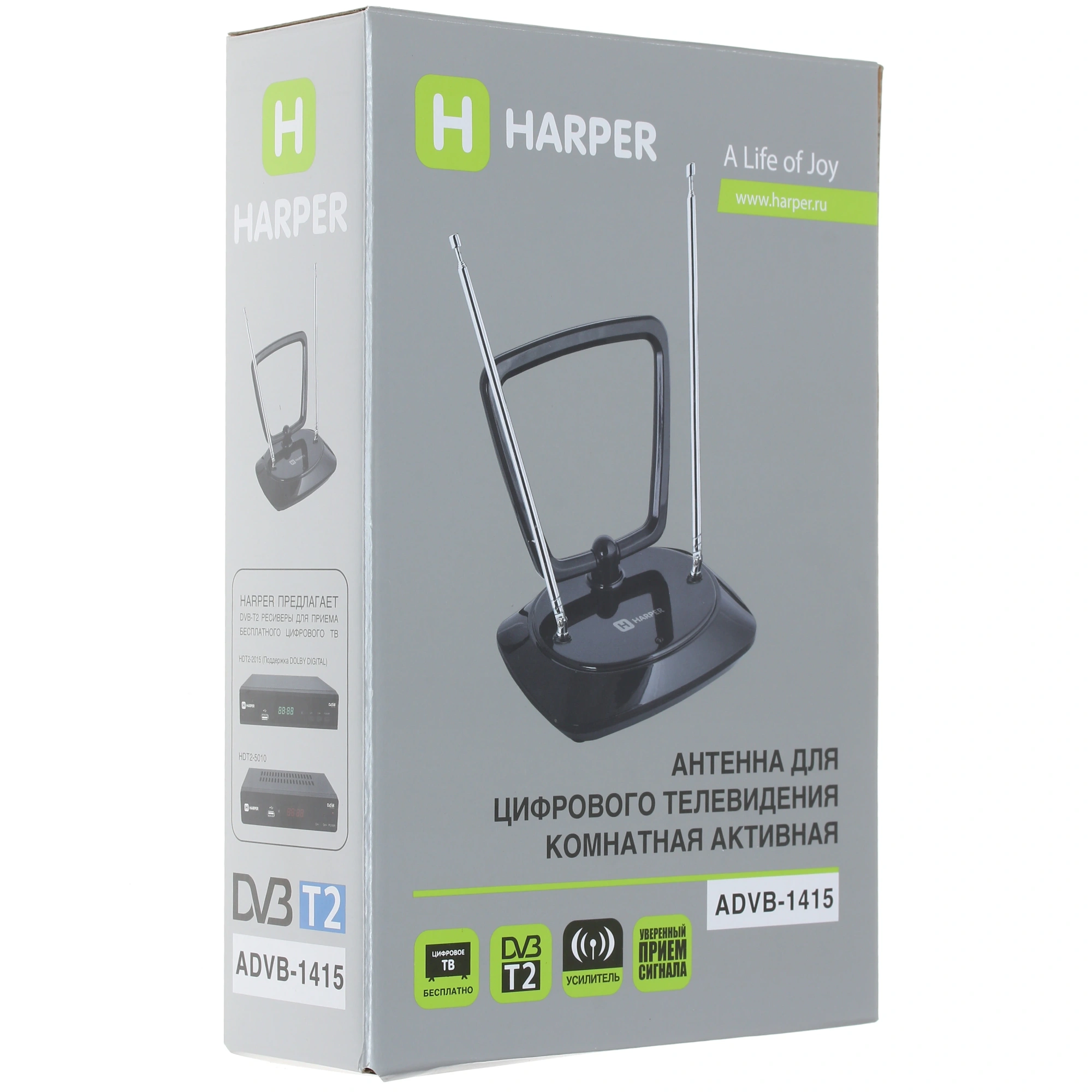 Антенна цифровая Harper ADVB-1415, DVB-T2, 30 dB, активная, VHF: 87,5-230 МГц / UHF: 470-862 МГц, 220 В, 1,3 м, черный